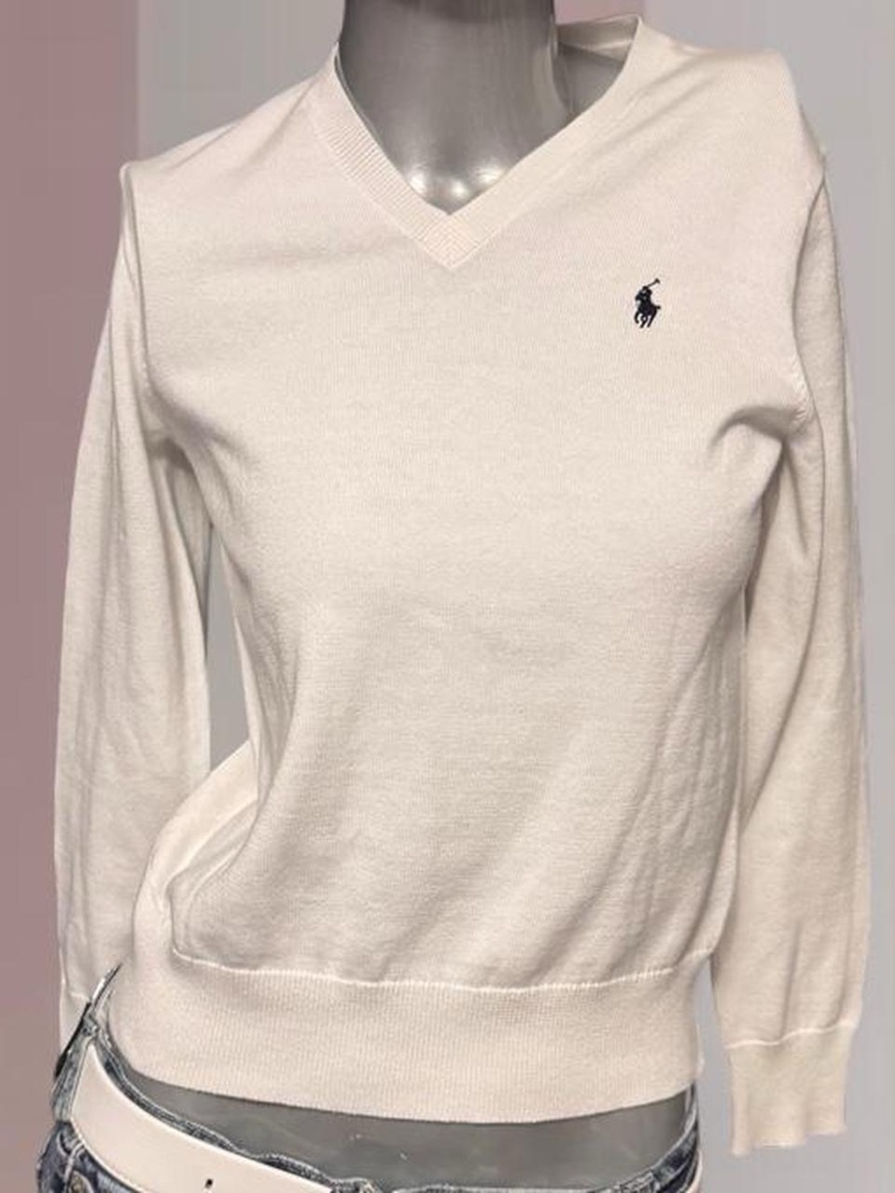 Polo Ralph Lauren White V-Neck Sweater